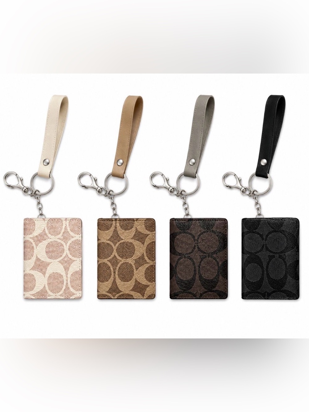 C Initial Compact Mirror Keychain - Black, Brown, Tan, Cream